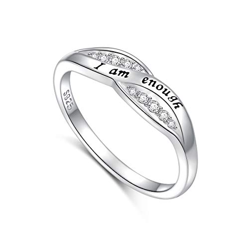 I am enough Ringe 925 Sterling Silber CZ Ring Ermutigung Schmuck Geschenk für Frauen Ring 54 (17,3) von HOOHWE