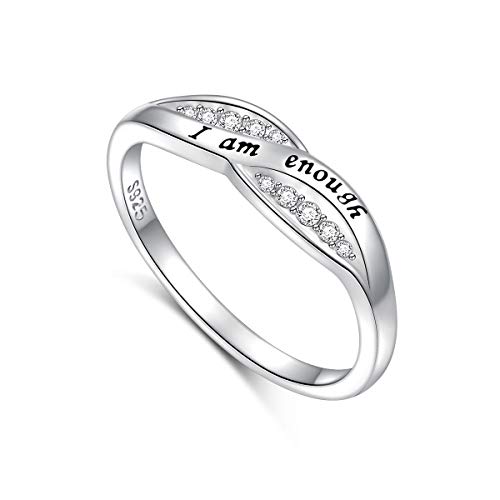 I am enough Ringe 925 Sterling Silber CZ Ring Ermutigung Schmuck Geschenk für Frauen Ring 57 (18.1) von HOOHWE