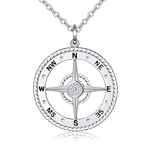 HOOHWE Kompass Halskette Anhänger S925 Sterling Silber Kompass kette für Damen Herren Inspirierendes Reisegeschenk Schmuck von HOOHWE