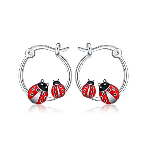 Marienkäfer Hoop Ohrringe für Frauen 925 Sterling Silber Cut Tier Huggie Hoop Ohrringe Schmuck Geschenke für empfindliche Ohrringe (Marienkäfer Ohrringe) von HOOHWE