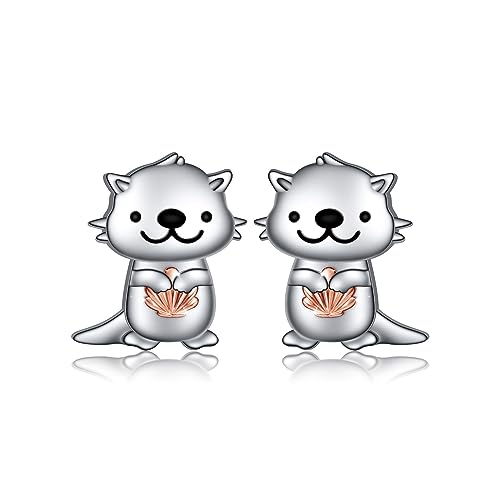 Ohrstecker Damen Silber 925 Seeotter Ohrstecker Hypoallergen Ohrringe Tier Schmuck Geschenk für Frauen Mädchen Kinder von HOOHWE