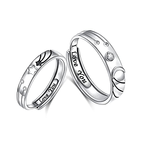 Paar Ringe 925 Sterling Silber Passende Ringe Verlobungspaar Ringe Sonne und Mond Ringe Seine und Ihre Ringe Einstellbare Ich liebe dich Versprechen für Liebendes Herz ringe von HOOHWE