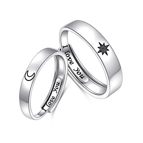 HOOHWE Couple Ringe S925 Sterling Silber Partnerringe Verlobung Promise 2In1 Ich liebe dich Sonne und Mond Paar Ringe für Damen Männer Einstellbares Herz ringe von HOOHWE