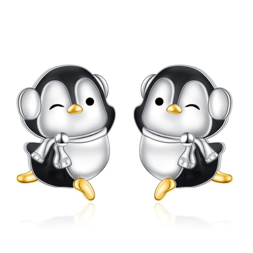 Pinguin Ohrstecker 925 Sterling Silber Damen Ohrringe Hypoallergen Schmuck Geschenke Tier Ohrstecker für Frauen Mädchen von HOOHWE