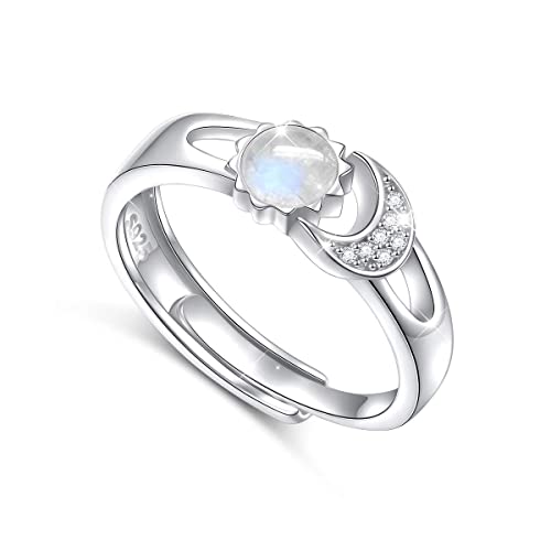 S925 Sterling Silber Opal Ringe für Damen Sonne Mond Einstellbar Ringe Schmuck Weihnachts Geburtstagsgeschenk für Frauen (54(17.2)) von HOOHWE