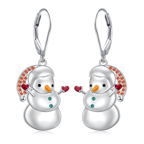 HOOHWE Schneemann Ohrringe für Damen 925 Sterling Silber Hängend Schneemann Schmuck Weihnachts Ohrringe Geschenke für Frauen Mädchen Damen von HOOHWE