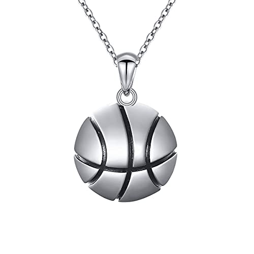 HOOHWE Basketball Kette Anhänger Halskette Sport Hip Hop Halskette Mode Fitness Schmuck für Frauen 925 Sterling Silber von HOOHWE