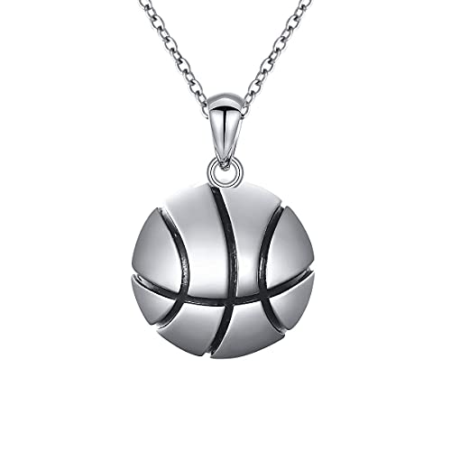 Basketball Kette Anhänger 925 Sterling Silber Basketball Halskette Sport Hip Hop Halskette Mode Fitness Schmuck für Frauen Herren von HOOHWE