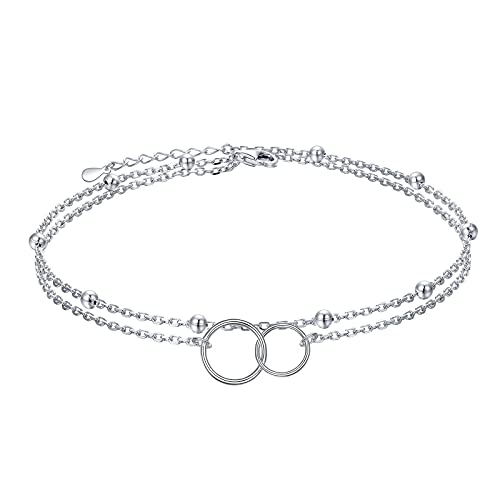 HOOHWE Fußkettchen für Damen Silber 925 Fussketten für Frauen Doppelte kreis Fußkette Verstellbare kreis Anklet Layered Sommer Strand Fußschmuck Geschenk von HOOHWE