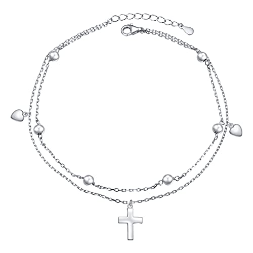 Silber Kreuz Fußkettchen Strand Fußkettchen Einfache Mode Einstellbar Fußkette für Frauen und Mädchen von HOOHWE