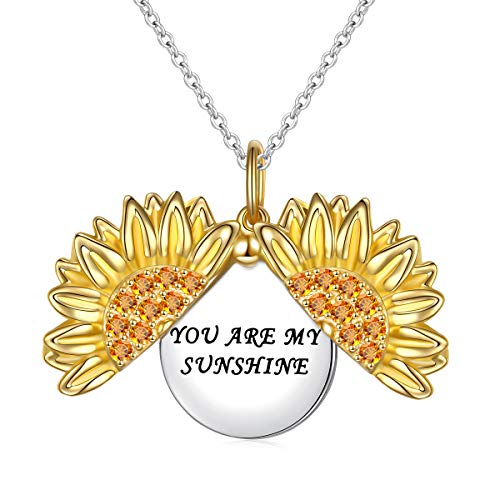 HOOHWE Sterling Silber Anhänger Halskette Du bist mein Sonnenschein Halskette Sonnenblume Medaillon Sonnenblume Halsketten Schmuck für Frauen Mädchen von HOOHWE