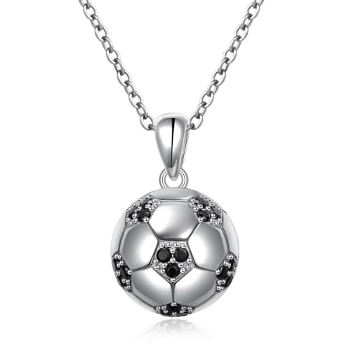 Sterling Silber Fußball Halskette für Damen Herren 3D Fußball CZ Stein Anhänger Halskette Sport Schmuck Weihnachten Geburtstag Urlaub Geschenke von HOOHWE