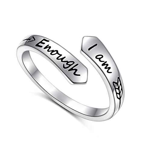 HOOHWE I am Enough Ring 925 Sterling Silber Inspirierender Ringe for für Damen Einstellbare Spiral WrapTwist Ringe Ich bin genug Weihnachts Geburtstag Geschenk von HOOHWE