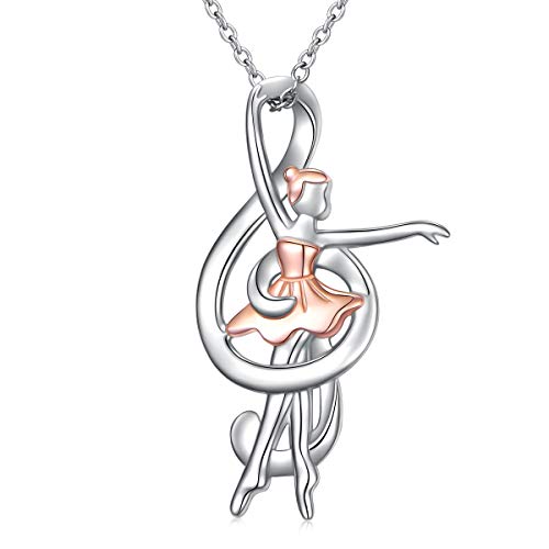 HOOHWE Sterling Silber Two Tone Violinschlüssel Musik Note Ballett Halskette für Frauen Sports Schmuck Gymnastik Geschenke für Tänzer Musik liebhaber von HOOHWE