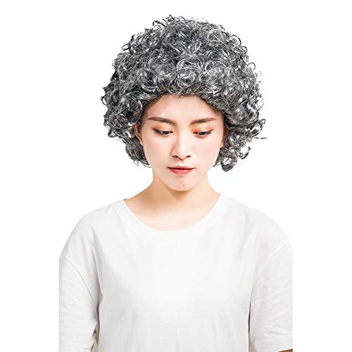 HOOLAZA Alte Frauen Grau Kurzes Lockiges Haar Perücken Weihnachtsfeier Cosplay Perücke von HOOLAZA