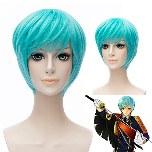 HOOLAZA Aquamarin Kurze Gerade Pony Perücke Touken Ranbu Online Ichigo Hitofuri Cosplay Perücke von HOOLAZA