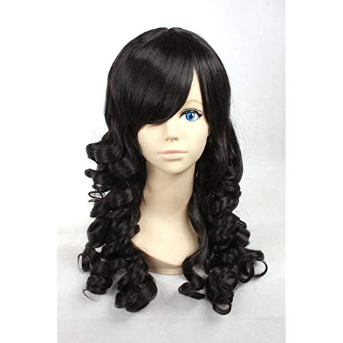 HOOLAZA Black Long Curly mit Ponyperücke Western Style für die Halloween Party Cosplay und Daily Life Perücken(EINWEG) von HOOLAZA
