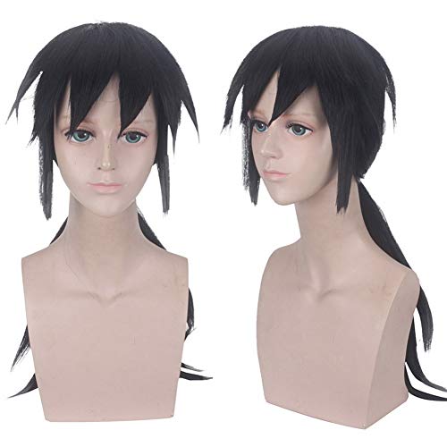 HOOLAZA Black Long Straight Bangs mit einer Pferdeschwanzperücke 60 cm Kimetsu No Yaiba Tomioka Giyuu Cosplay Perücke von HOOLAZA