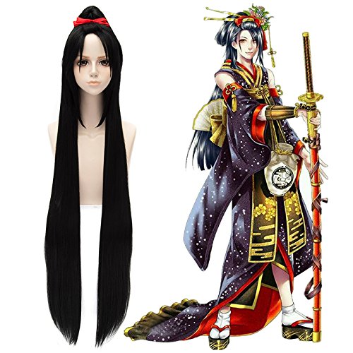 HOOLAZA Black Long Straight mit einer Pferdeschwanzperücke Touken Ranbu Jiroutachi Cosplay Perücke(EINWEG) von HOOLAZA