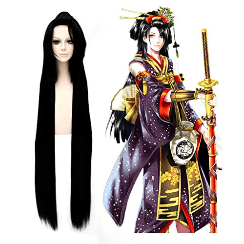 HOOLAZA Black Long Straight mit einer Pferdeschwanzperücke Touken Ranbu Online Jiroutachi Cosplay Perücke von HOOLAZA