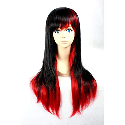 HOOLAZA Black Mixed Red Hightlights Lange Gerade mit Ponyperücke Harajuku Style Lolita für die Halloween Party Cosplay Perücken(EINWEG) von HOOLAZA