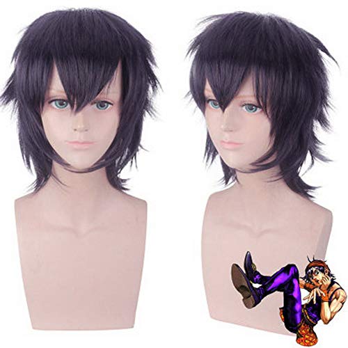HOOLAZA Blackish Purple Kurze Leichte Flauschige Pony Perücke 30Cm JoJo's Bizarre Adventure Narancia Ghirga Cosplay Perücke von HOOLAZA