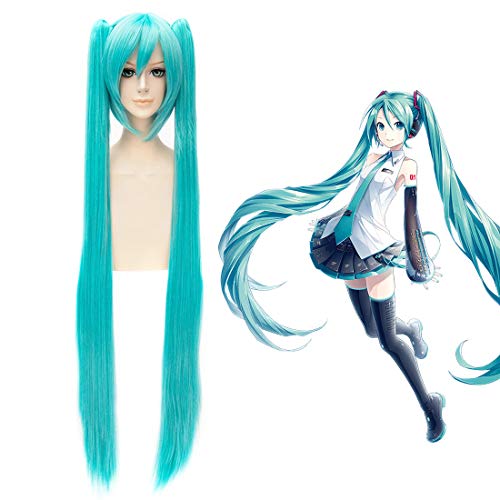 HOOLAZA Blaue lange gerade mit zwei Pferdeschwänzen Cosplay Perücke Tausend Kirsche Vocaloid Hatsune Miku Perücke |(EINWEG) von HOOLAZA