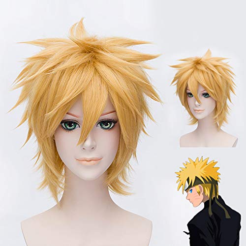 HOOLAZA Blond Kurz Leicht Fluffy Tail Anti Warping Perücke 30Cm Panty Stocking mit Strumpfhose Panty die männliche Cosplay Perücke(EINWEG) von HOOLAZA