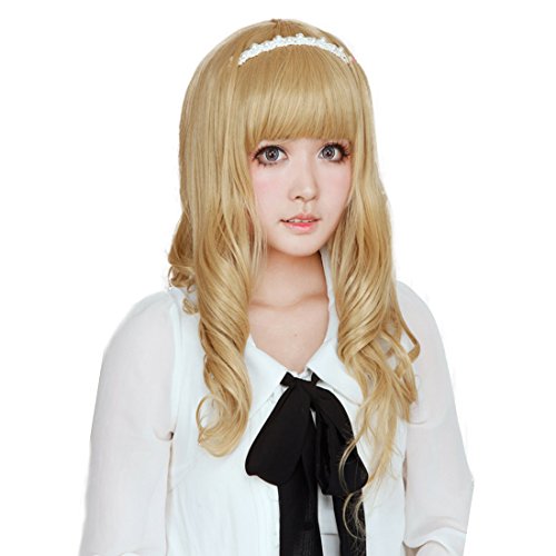 HOOLAZA Blond Lange Lockige Wellenförmige Mit Pony Cosplay Perücke K Auf Kotobuki Tsumugi Cosplay Perücke(EINWEG) von HOOLAZA