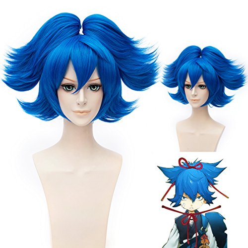HOOLAZA Blue Short Leichter Flauschiger Schwanz Anti Warping mit 2 Pferdeschwanz Perücke Touken Ranbu Online Sayosamonji Cosplay Perücke von HOOLAZA