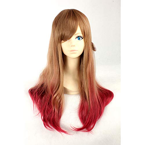HOOLAZA Braun gemischt rot lang lockig mit Ponyperücke Harajuku Style Lolita für die Halloween Party Cosplay Perücken(EINWEG) von HOOLAZA