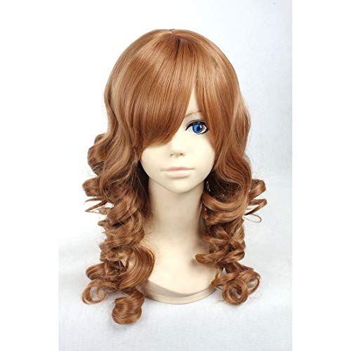 HOOLAZA Brown Long Curly mit Ponyperücke Western Style für die Halloween Party Cosplay und Daily Life Perücken(EINWEG) von HOOLAZA