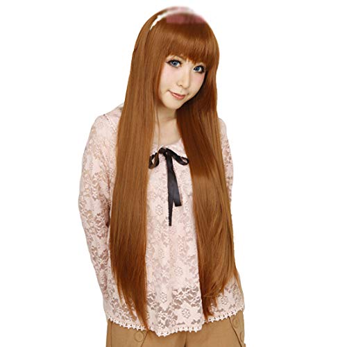 HOOLAZA Brown Long Straight mit Pony Cosplay Perücke Okami San und ihren sieben Gefährten Ookami Ryoko Cosplay Perücke(EINWEG) von HOOLAZA