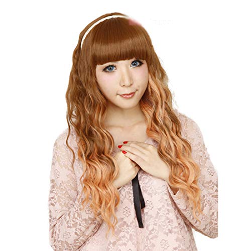 HOOLAZA Chocolate Brown Farbverlauf Lange Lockige Wellenförmige mit Pony Cosplay Perücke Harajuku Lolita Stil Tägliche Mehrzweck Cosplay Perücke(EINWEG) von HOOLAZA