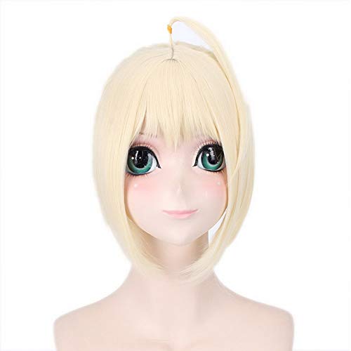 HOOLAZA Cremeweißer, kurzer, gerader Pony mit einer Brötchenperücke Fate Stay Night Saber Cosplay Perücke von HOOLAZA