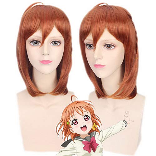 HOOLAZA Dark Orange Kurze Gerade Pony Perücke 45 Cm Lovelive Sunshine Takami Chika Cosplay Perücke von HOOLAZA