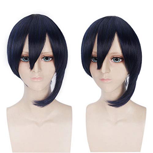 HOOLAZA Dunkelblau Mixed Short Slight Flauschigen Schwanz Anti Warping Perücke 38 Cm Touken Ranbu Online Mikazuki Munechika Cosplay Perücke von HOOLAZA