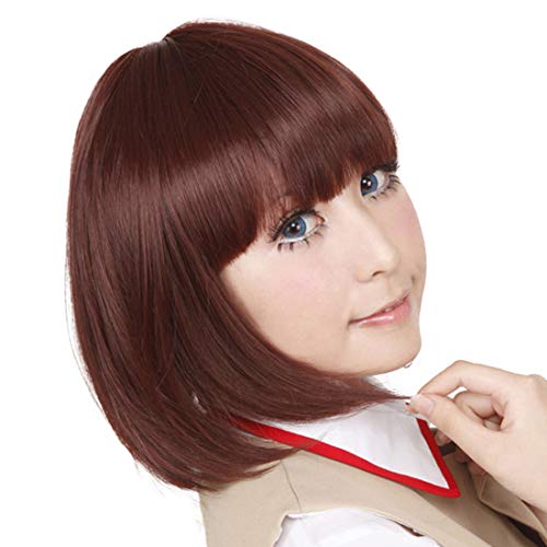 HOOLAZA Dunkelbraun Mittel gerade mit Pony Cosplay Perücke 30cm Tägliche Bobo Head Cosplay Perücke(EINWEG) von HOOLAZA