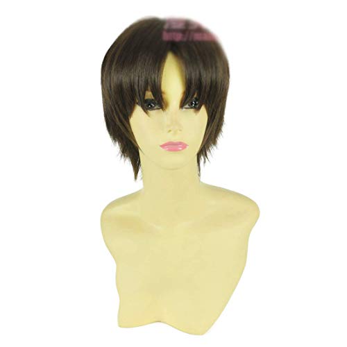 HOOLAZA Dunkelbraune Kurze Gerade Schwanz Sligth Anti Warping Cosplay Perücke Angriff auf Titan Eren Jaeger Cosplay Perücken(EINWEG) von HOOLAZA