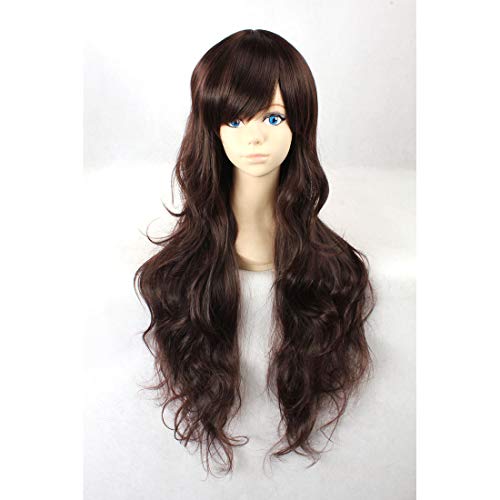 HOOLAZA Dunkelbrauner Langer Gelockt mit Ponyperücke Harajuku Style für die Halloween Party Cosplay Perücken(EINWEG) von HOOLAZA