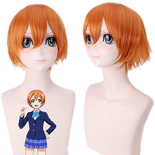 HOOLAZA Dunkelorange Kurze Gerade Pony Perücke 30 Cm Liebe Live Rin Hoshizora Cosplay Perücke von HOOLAZA