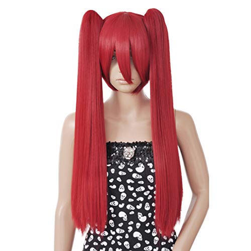 HOOLAZA Dunkelroter langer gerader Pony mit 2 Pferdeschwänzen Cosplay Perücke Kousaka Tamaki Nyaruko Krabbeln mit Liebe Cthugha Cosplay Perücke(EINWEG) von HOOLAZA