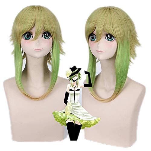 HOOLAZA Farbverlauf Grün Medium Gerade Lockiges Haar Schwanz Cosplay Perücke Vocaloid Camellia Gumi Cosplay Perücke von HOOLAZA