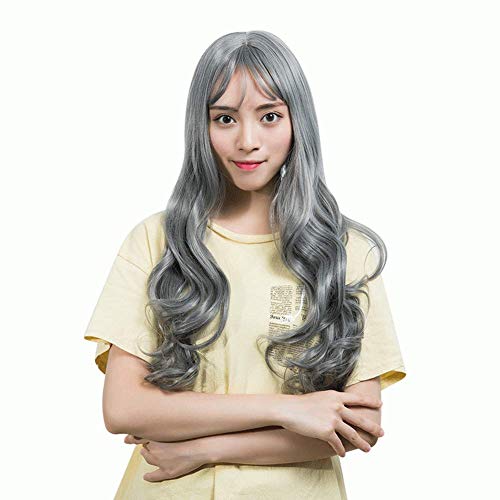 HOOLAZA Frauen Lange Dunkelgrau Big Curly Bangs Cosplay Perücke Cosplay Halloween Christmas Party Perücke von HOOLAZA
