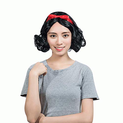 HOOLAZA Frauen Medium Black Curly Schneewittchen Prinzessin Cospaly Perücken Cosplay Halloween Christmas Party Perücke von HOOLAZA