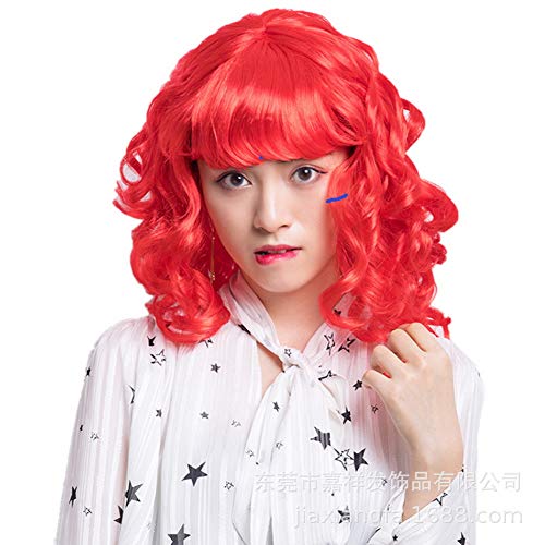 HOOLAZA Frauen Medium Curly Bangs Cosplay Perücke Rote Perücke für Cosplay Halloween Christmas Party von HOOLAZA