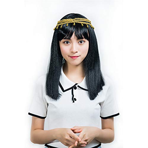HOOLAZA Frauen Medium Schwarz Gerade Pony Bob Perücke Ägyptische Königin Halloween Christmas Party Cosplay Perücke von HOOLAZA