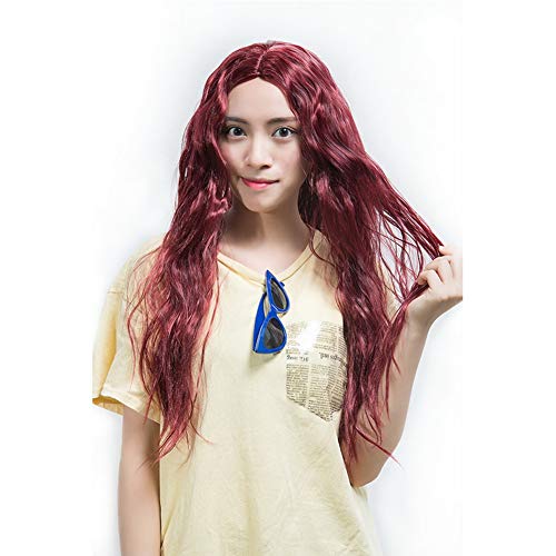 HOOLAZA Frauen Weinrot Lange Mittelscheitel Leichte Lockige Perücke Halloween Weihnachten Cosplay Perücke von HOOLAZA