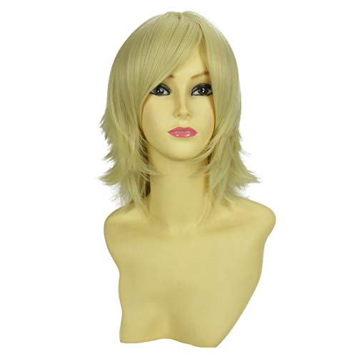 HOOLAZA Golden Medium Lockiges Welliges Endstück Anti Warping Cosplay Perücke 35 Cm Cosplay Perücke(EINWEG) von HOOLAZA