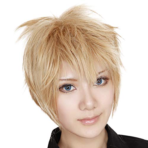 HOOLAZA Goldene Kurze Gerade Lockige Haarschwanz Cosplay Perücke Daomu Das Verlorene Grab Xie Yu Chen Cosplay Perücke(EINWEG) von HOOLAZA